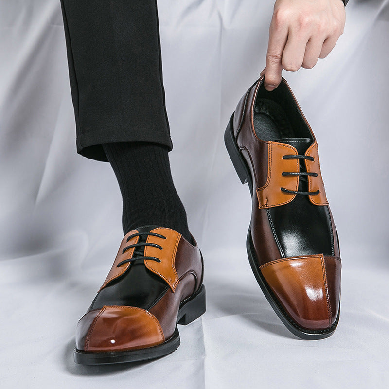 Men's Leather Business Shoes Color Blocking | Elegant Modern