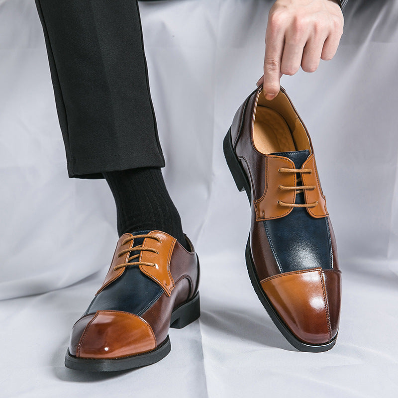 Men's Leather Business Shoes Color Blocking | Elegant Modern