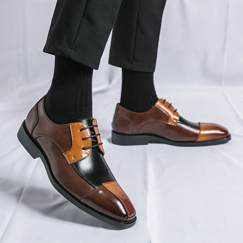 Men's Leather Business Shoes Color Blocking | Elegant Modern