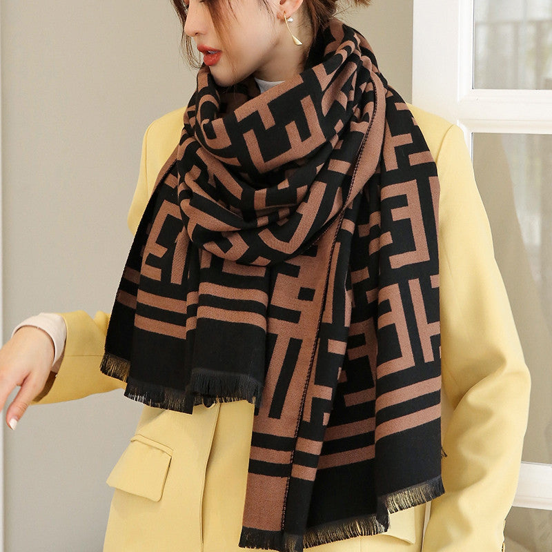 Women's Winter Scarf Double-Sided Warm Thermal Letter Scarf
