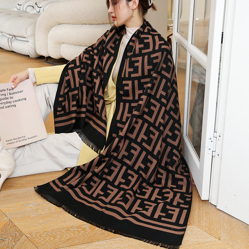 Women's Winter Scarf Double-Sided Warm Thermal Letter Scarf