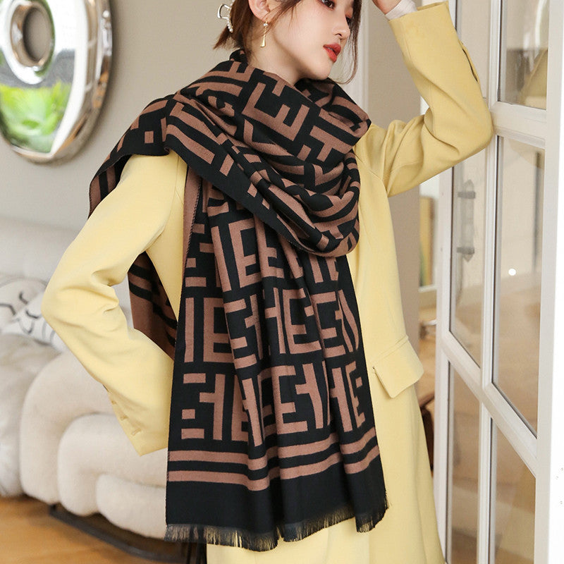 Women's Winter Scarf Double-Sided Warm Thermal Letter Scarf