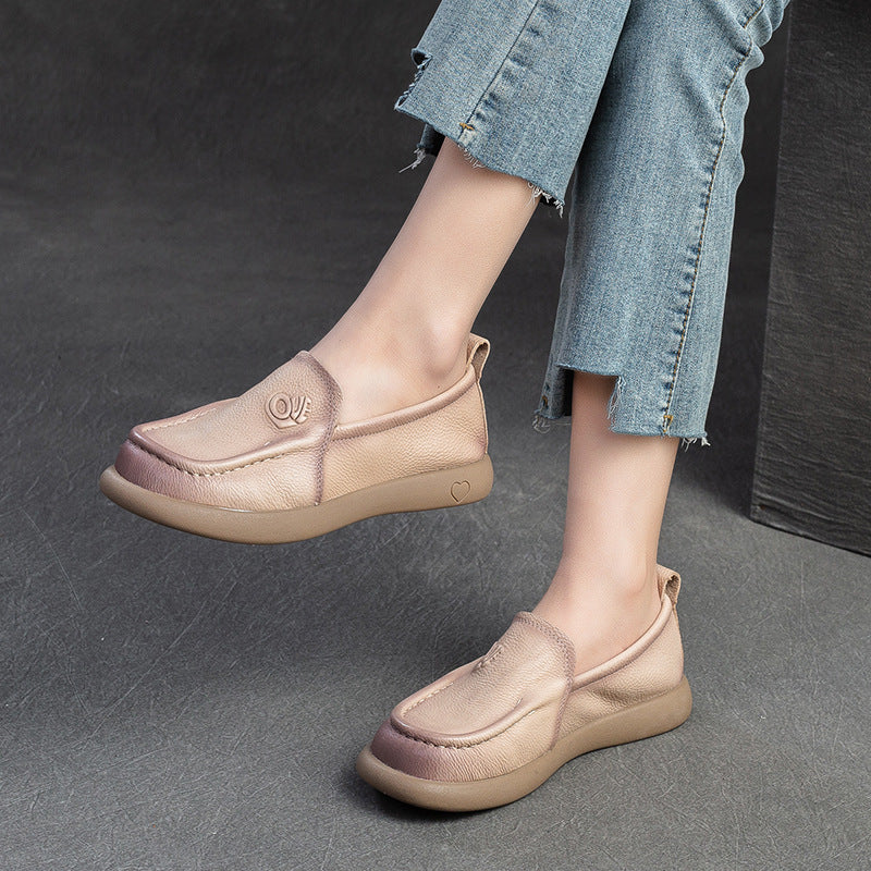 Damen Leder Loafer Retro | Komfort Slip-On Frühling Schuhe