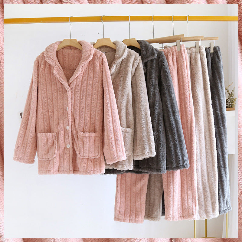 Coral Fleece Damen Pyjama | Warme Winter Nachtwäsche
