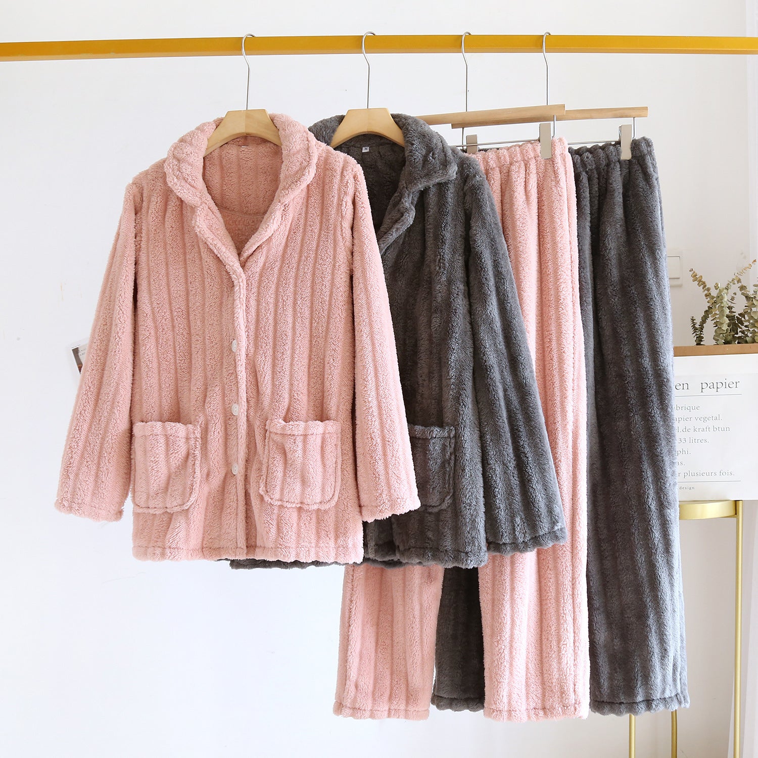 Coral Fleece Damen Pyjama | Warme Winter Nachtwäsche