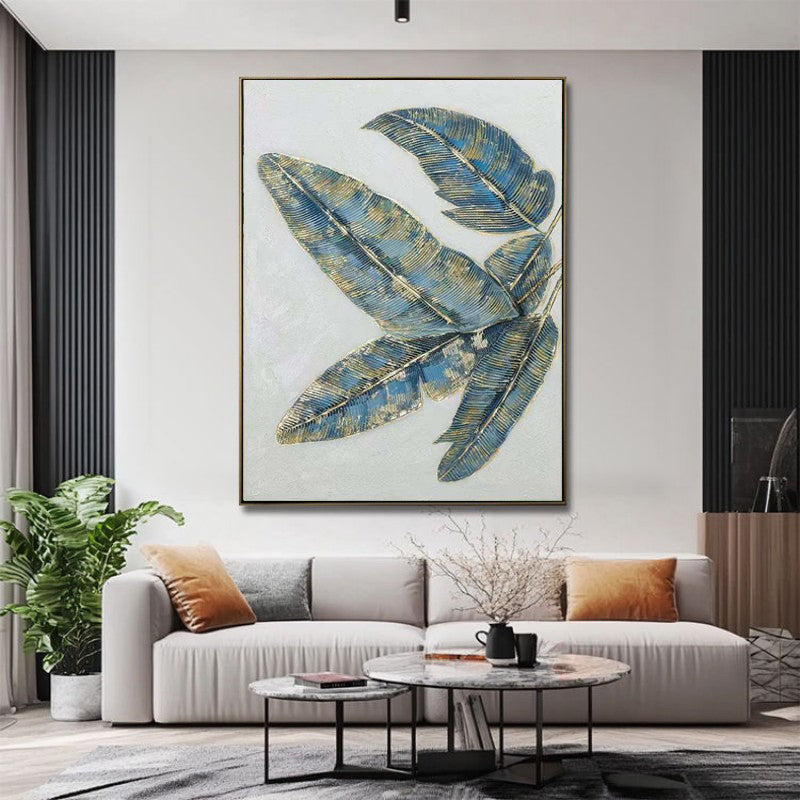 Golden Banana Leaves Oil Painting | Abstract Canvas Green Modern