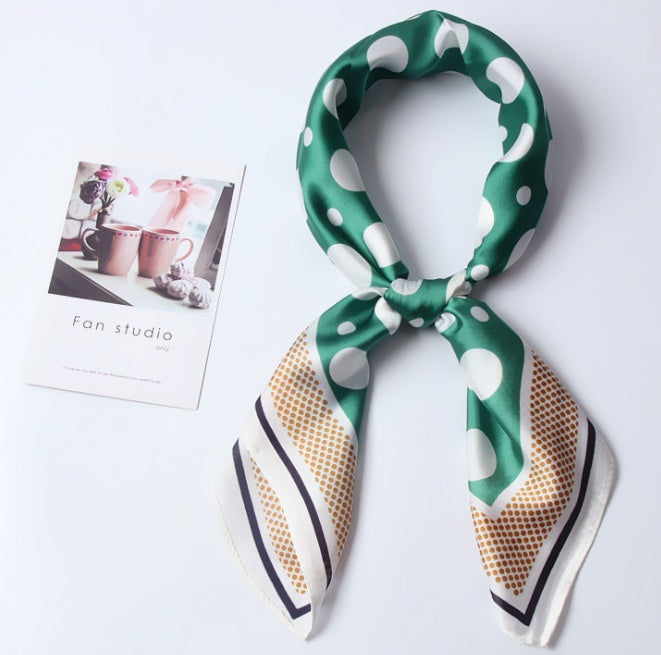 Women's Silk Scarf Square Polka Dot Neck Scarf Hair Scarf Elegant