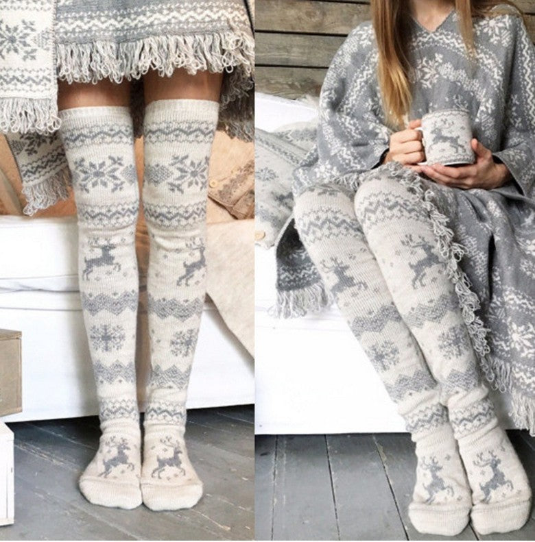 Women's Christmas Over-the-Knee Socks | Elk Cuddly Socks
