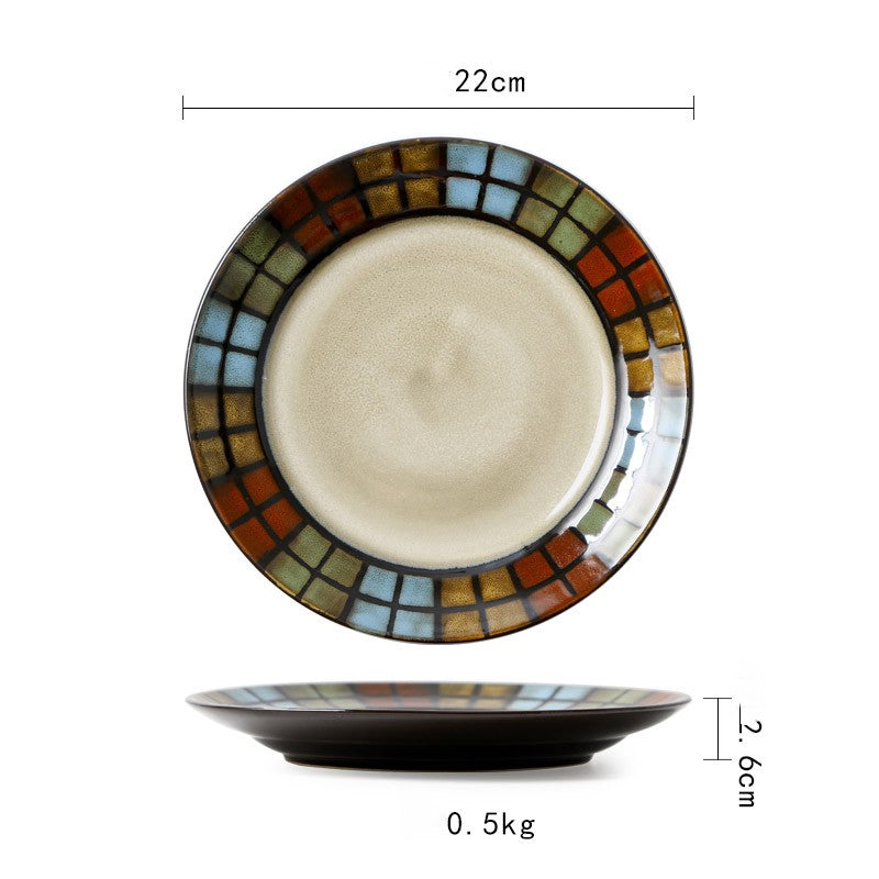 Keramik Teller Vintage | Japanischer Stil Flacher Design Teller