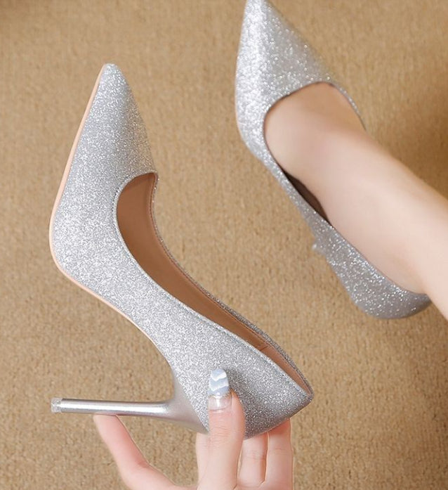 Women's High Heels Silver Black Mesh Sequins | Sexy Glamour Shoes
