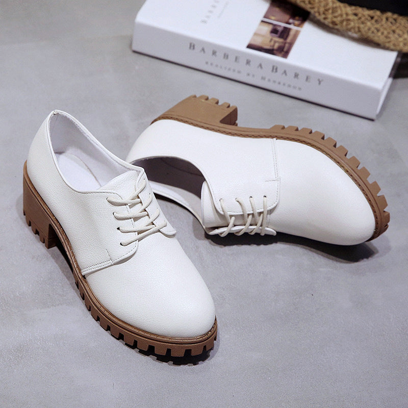 Women's Leather Retro Block Heel Shoes | Comfortable Elegant Korean Style