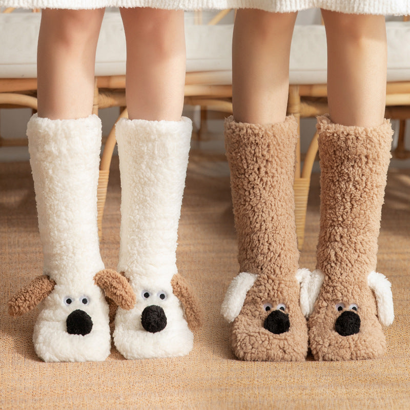 Damen Kuschelsocken Hund Motiv – Warme Rutschfeste Plüschsocken
