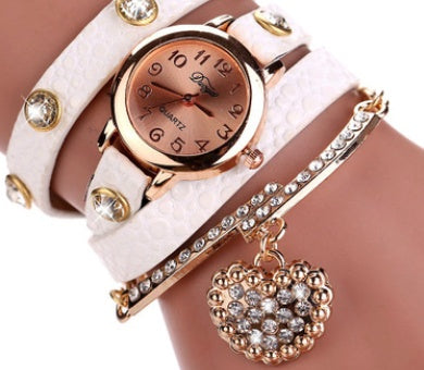 Branded watch with lychee diamond pendant and PU strap