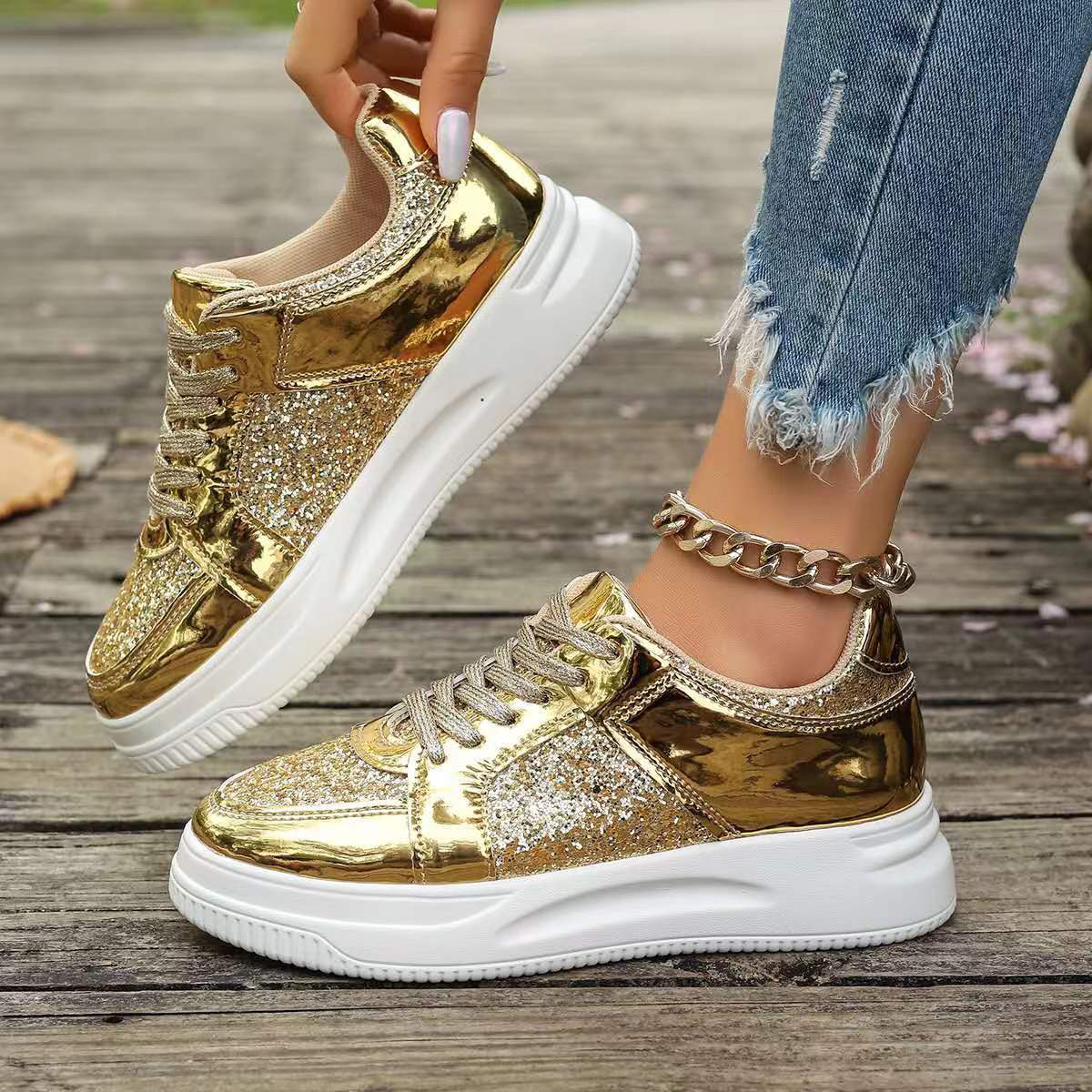Damen Plateau Sneaker mit Pailletten – Rutschfeste Fashion Schuhe