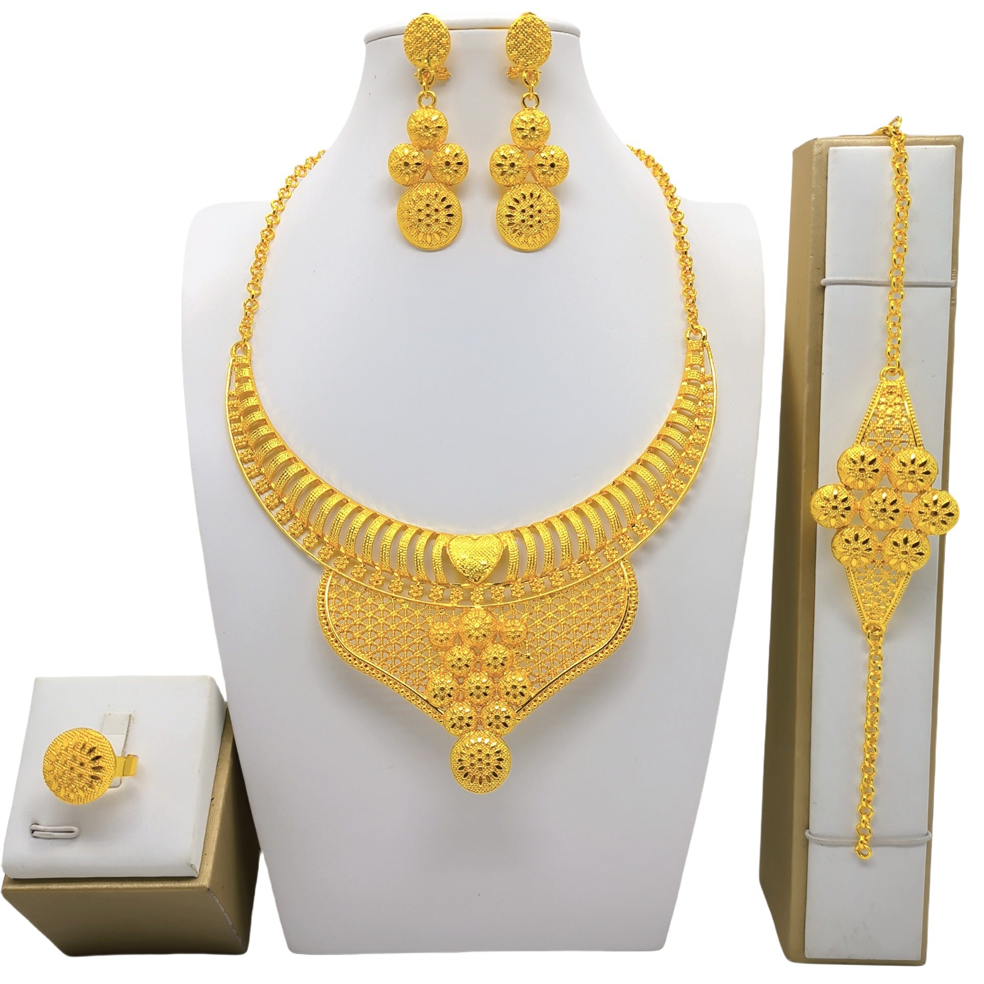 24K Gold Jewelry Set 4-piece – Necklace, Bracelet, Earrings & Ring in Luxurious Design