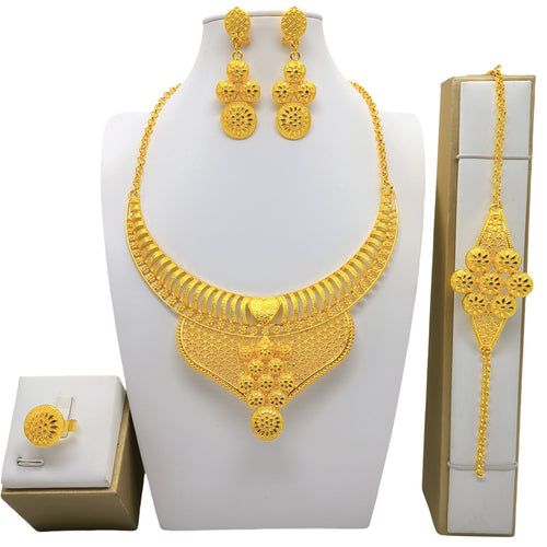 24K Gold Jewelry Set 4-piece – Necklace, Bracelet, Earrings & Ring in Luxurious Design