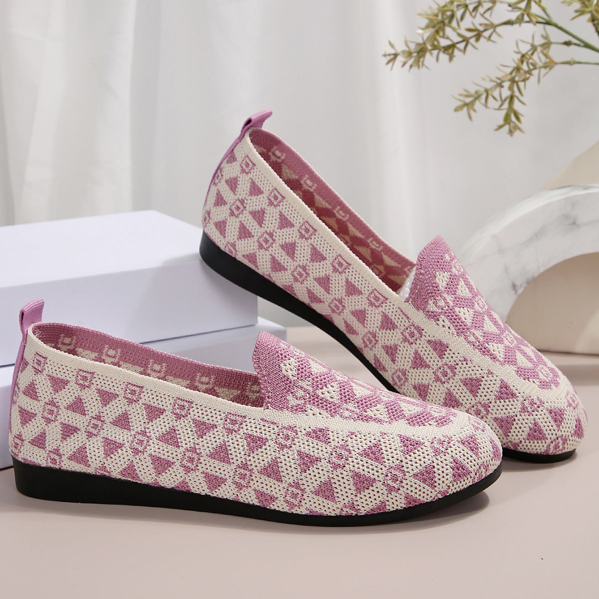 Women's Knitted Loafer Print | Breathable Comfortable Flats