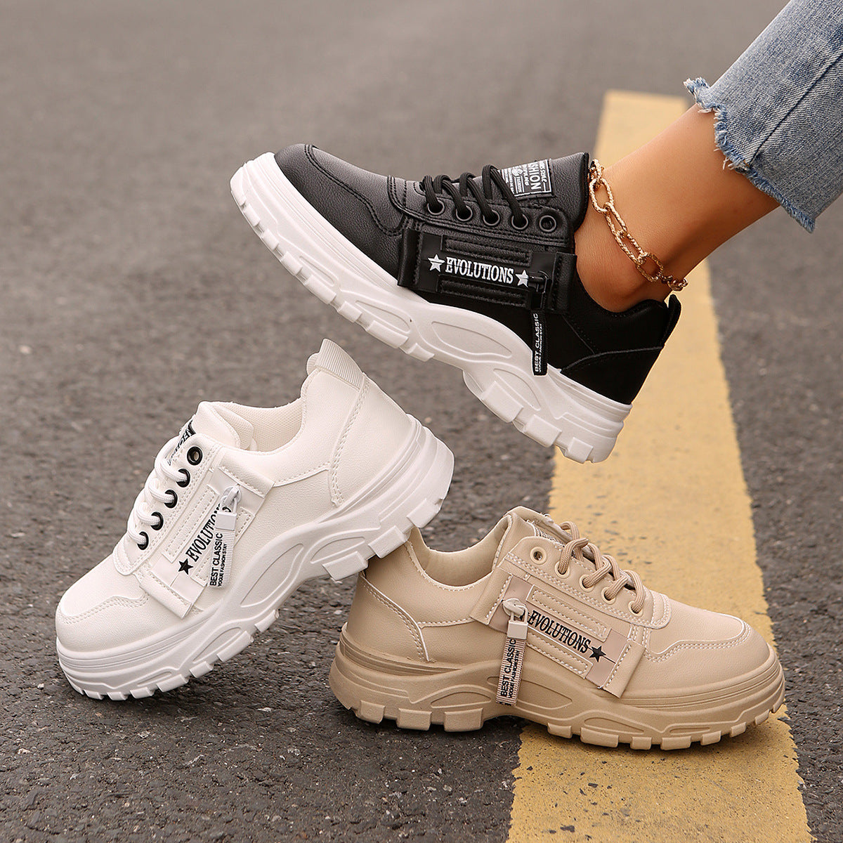 Women's Platform Sneakers with Side Zipper – Sporty Fashion Shoes