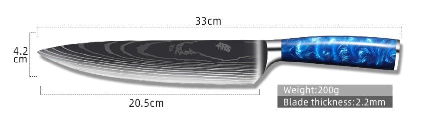 Chef Knife 8 Inch | Kitchen Knife Blue Resin Handle Stainless Steel