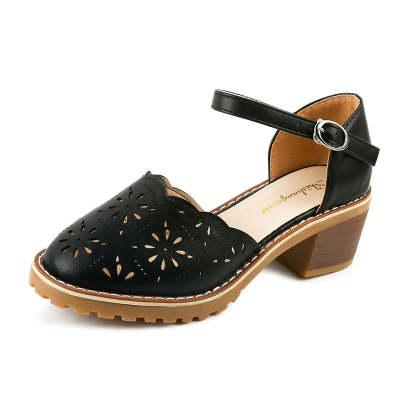 Women's Roman Sandals | Elegant Cut-Out Block Heel Shoes