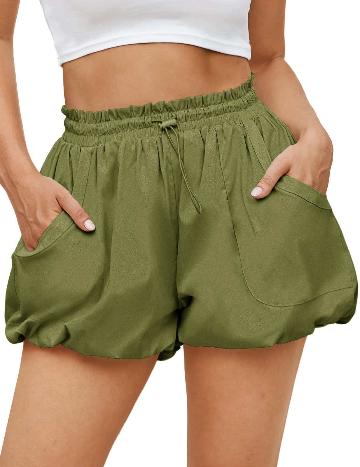 Women's Bubble Shorts High Waist | Summer Casual Shorts with Pockets