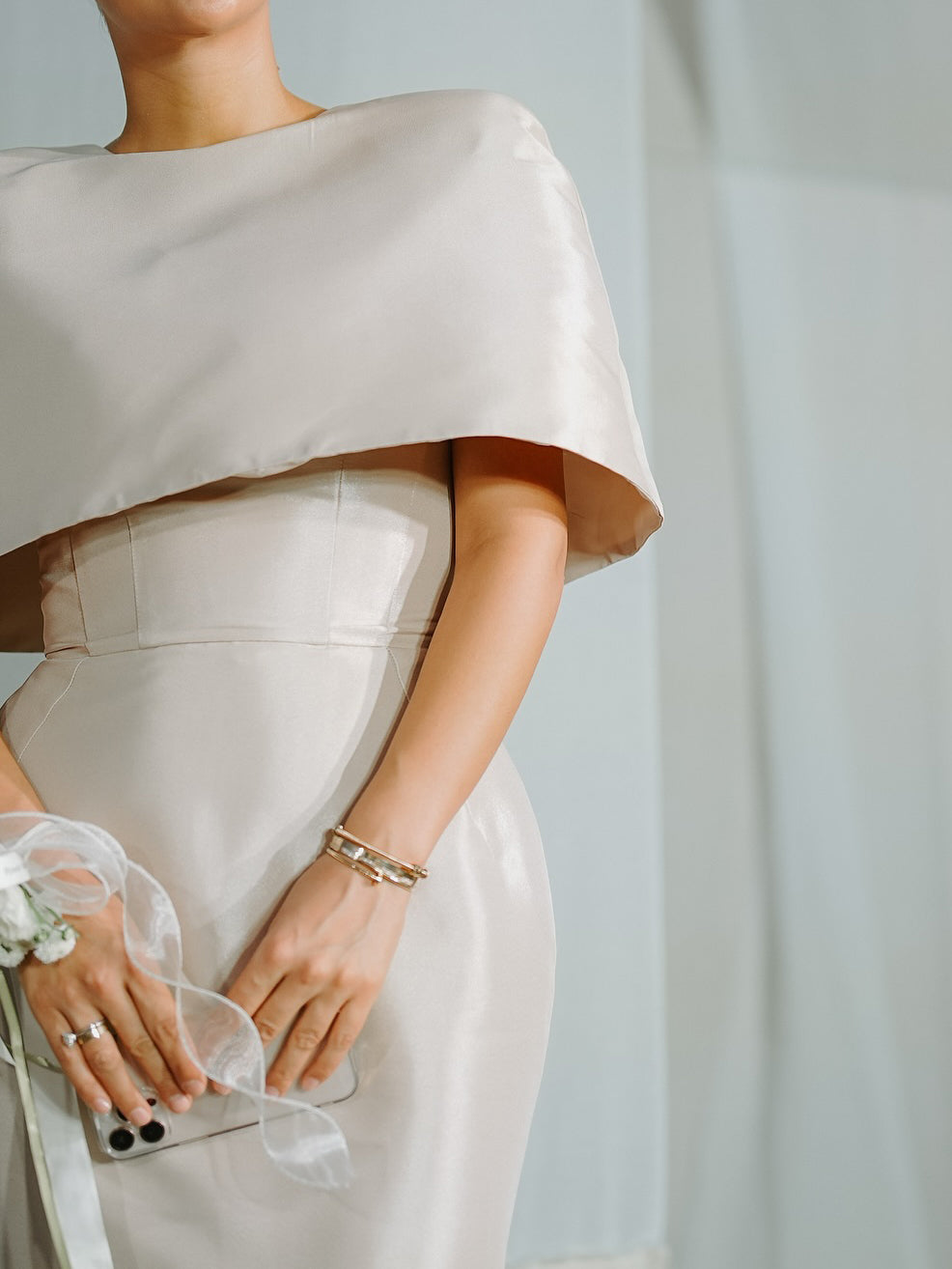 Satin Maxi Dress with Cape | Elegant Women's Evening Dress