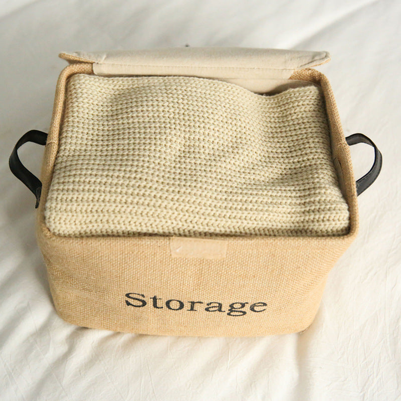 Storage box linen foldable retro lid organizer stylish