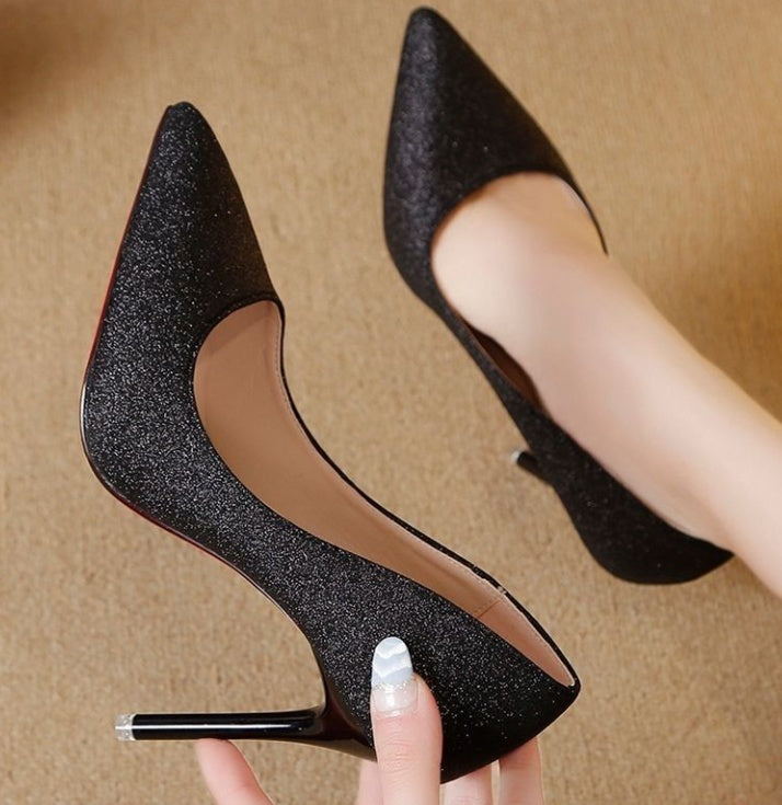 Women's High Heels Silver Black Mesh Sequins | Sexy Glamour Shoes