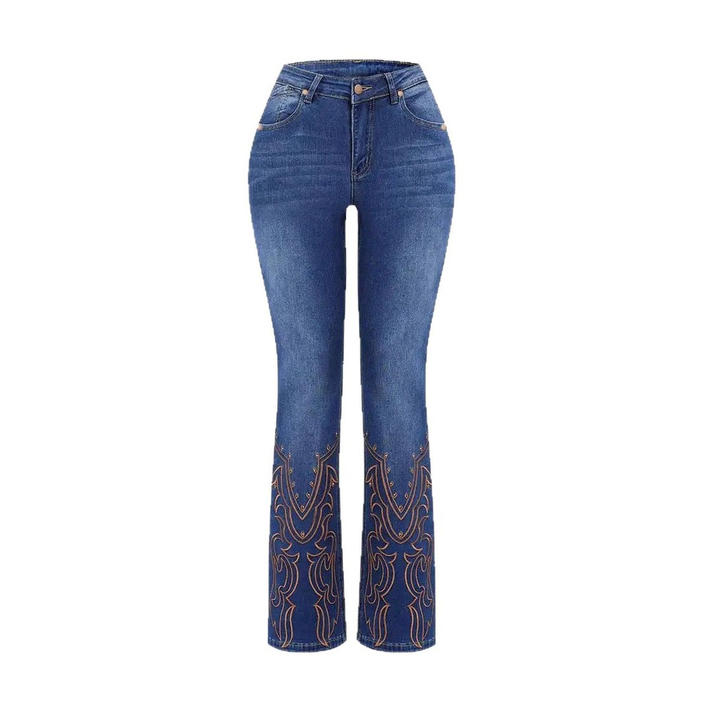 Women's Retro Stretch Jeans with Pearl Embroidery – Elegant Denim Pants