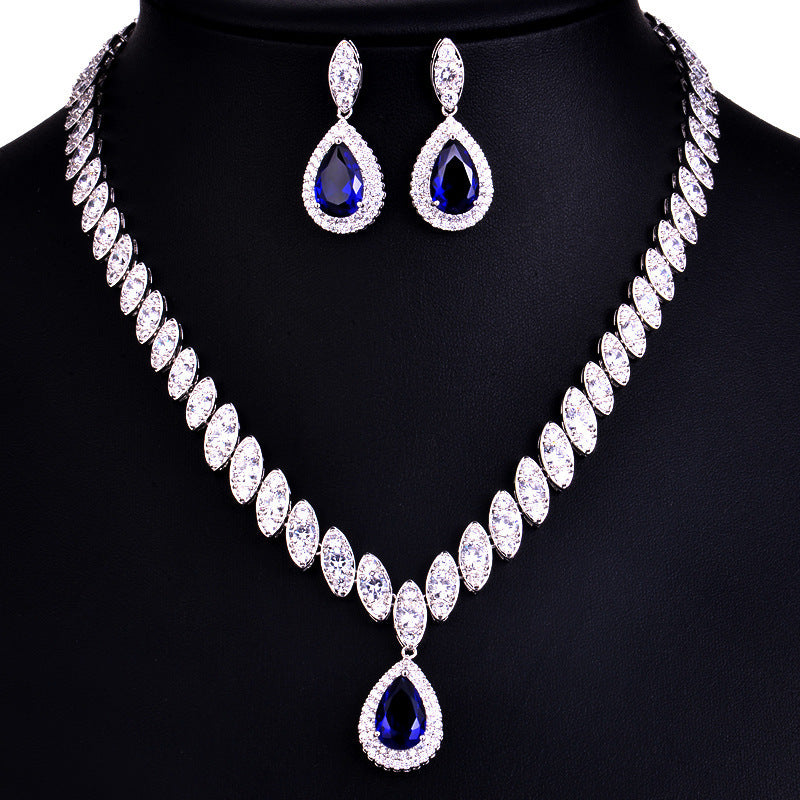 Elegantes AAA Zirkonia Schmuckset – Halskette & Ohrringe im modernen Korea-Design
