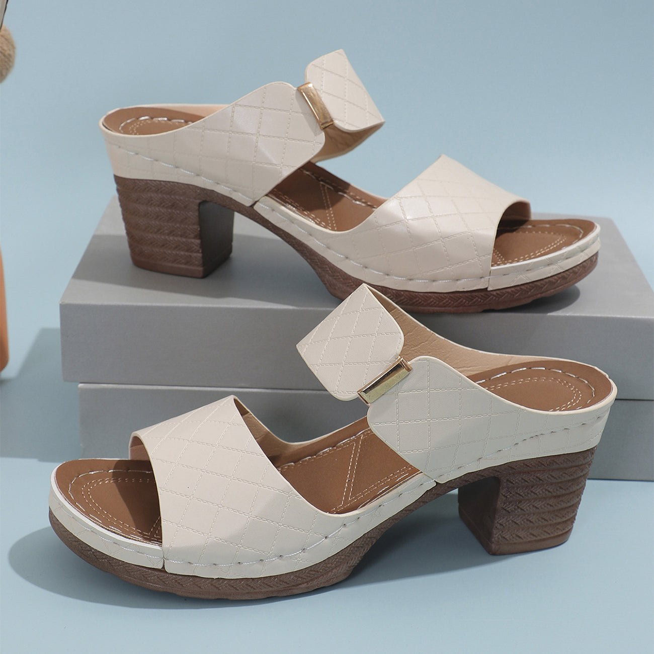 Women's Chunky Sandals Plaid Summer | comfortable trendy shoes