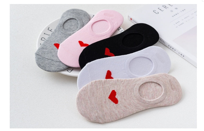 Women's Heart Print Sneaker Socks | Invisible Non-Slip Socks