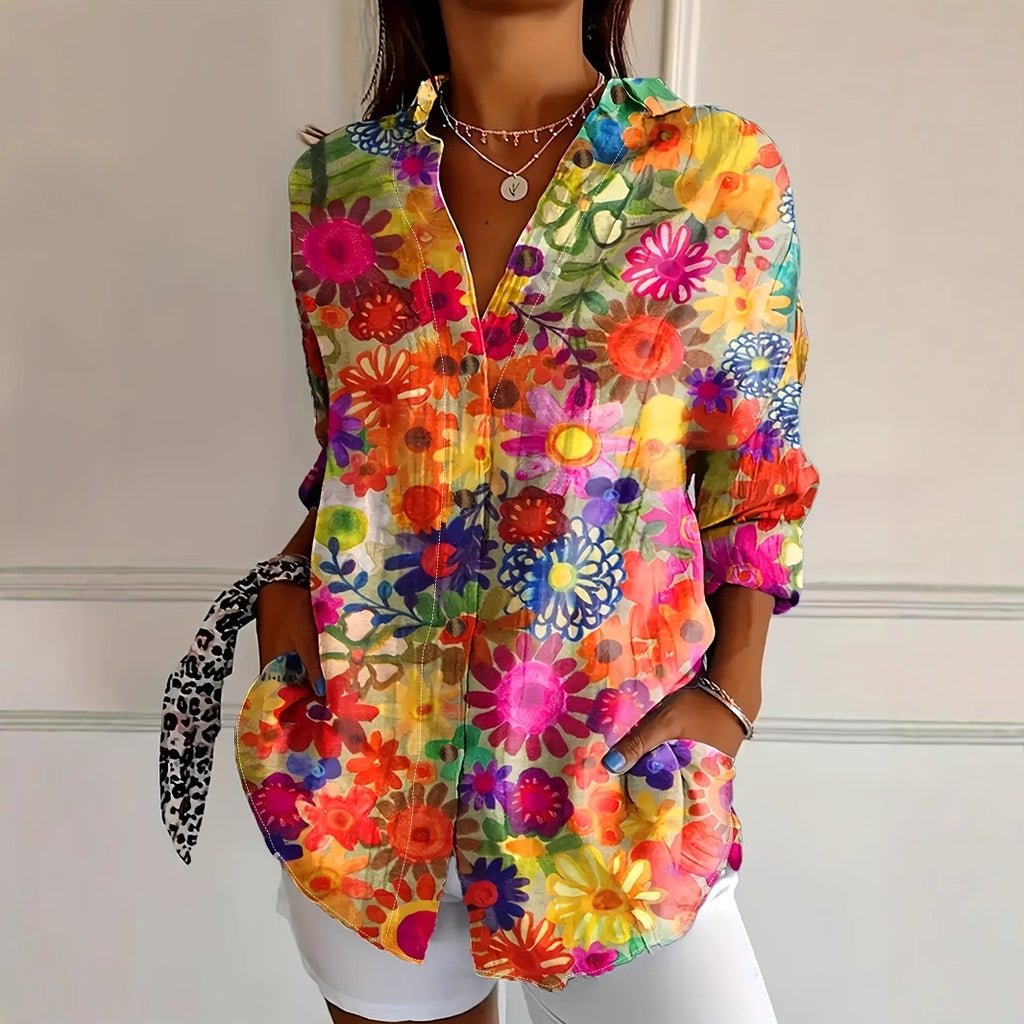 Women's Long-Sleeved Blouse with Print – Loose, Modern & Casually Elegant