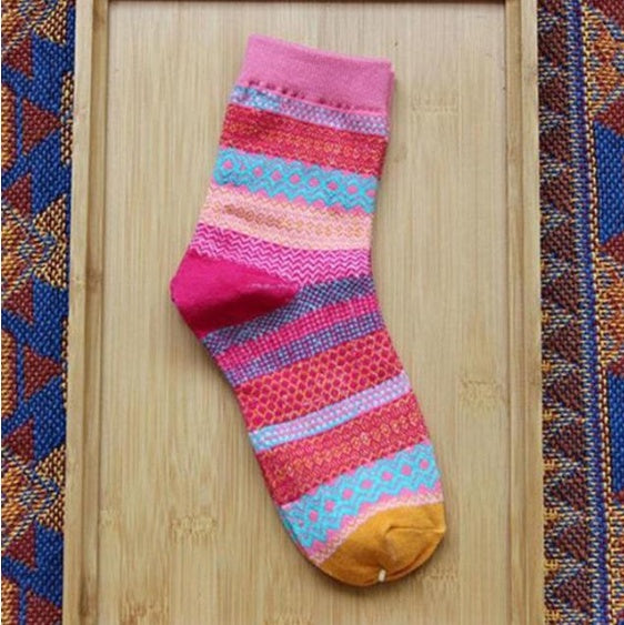 Women's Vintage Ethnic Socks | Striped Cotton Tube Socks