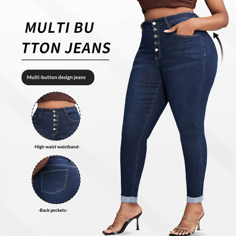 Women's Plus Size Cropped Skinny Jeans – Figure-Hugging Stretch Denim Trousers