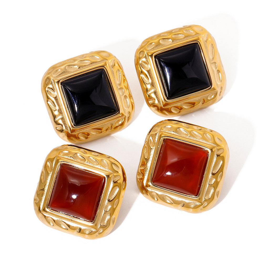 Gehämmerte Edelstahl-Ohrringe Quadrat – Moderne Elegante Statement Ohrhänger
