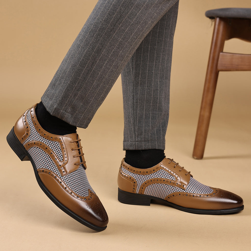 Men's Leather Houndstooth Loafers | Elegant Slip-On Shoes