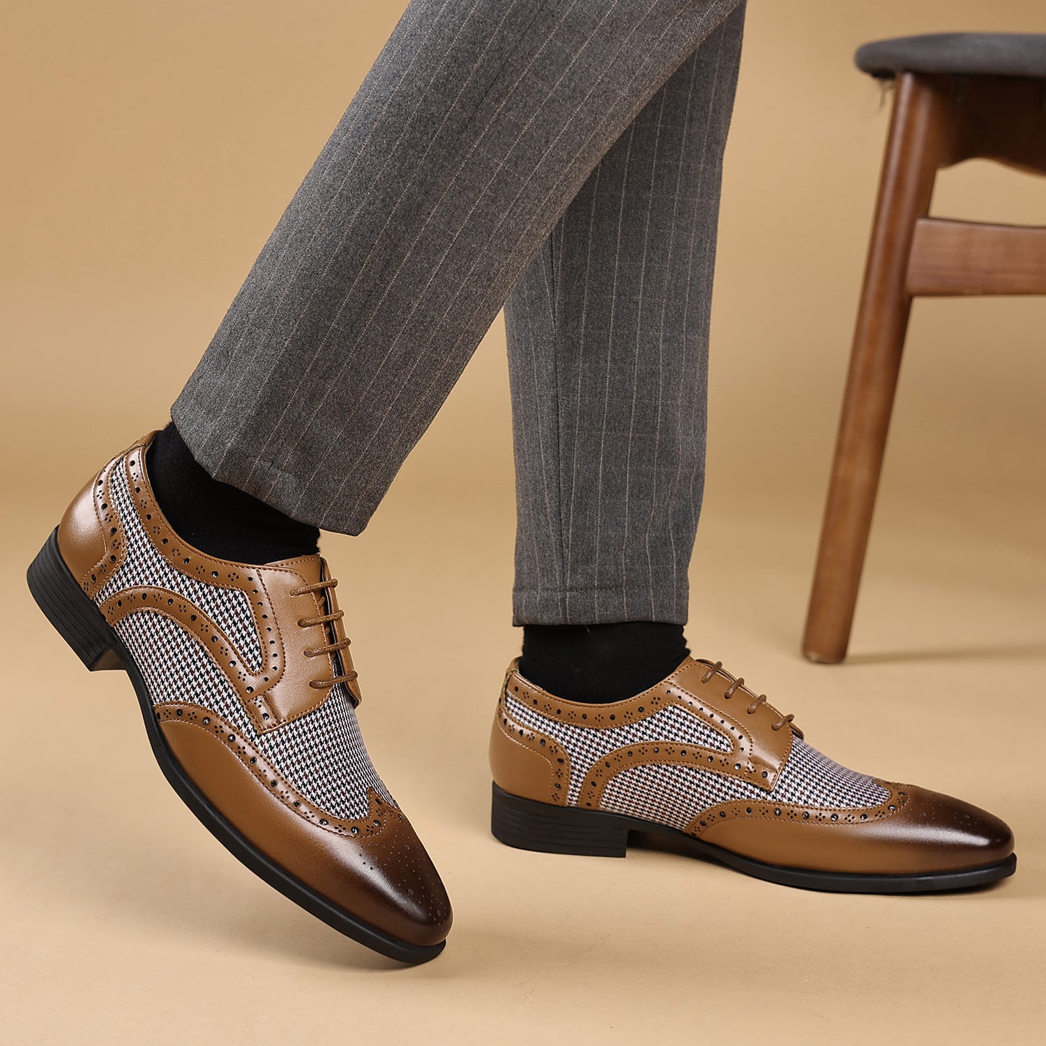 Men's Leather Houndstooth Loafers | Elegant Slip-On Shoes