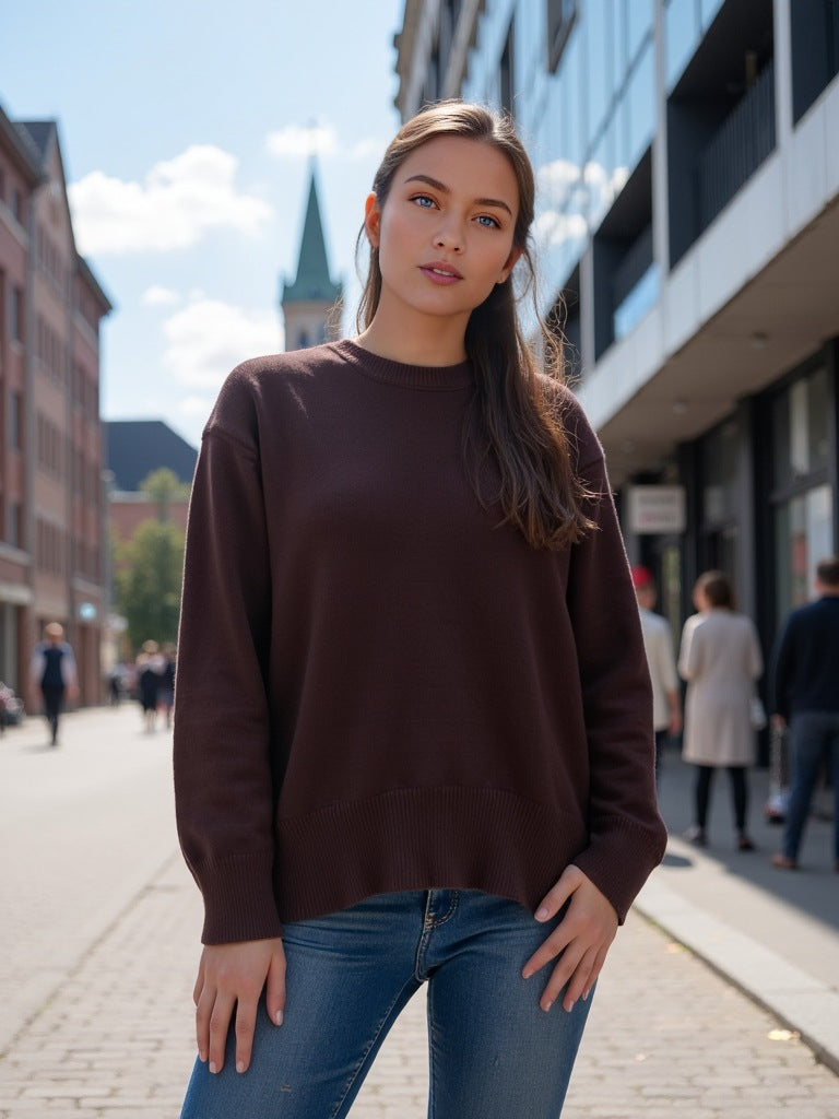 Versatile Women's Knitted Jumper – Loose Basic Pullover for Every Look
