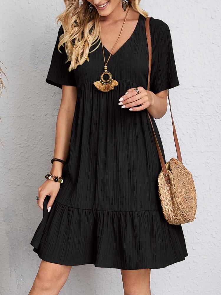 Casual V-Neck Summer Dress – Loose Ruffle Dress for Beach & Everyday Wear