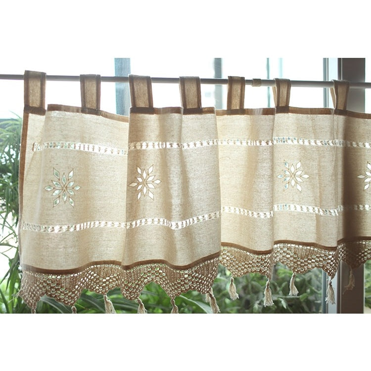 Crochet Bistro Curtain | Cotton Linen Vintage Rustic Kitchen
