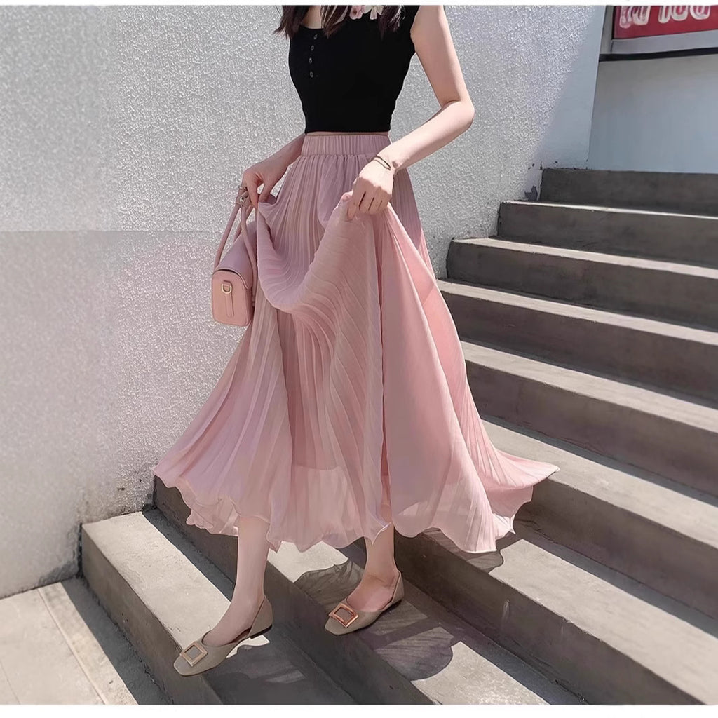 High-Waist Chiffon Plisseerock – Eleganter Damen Midirock
