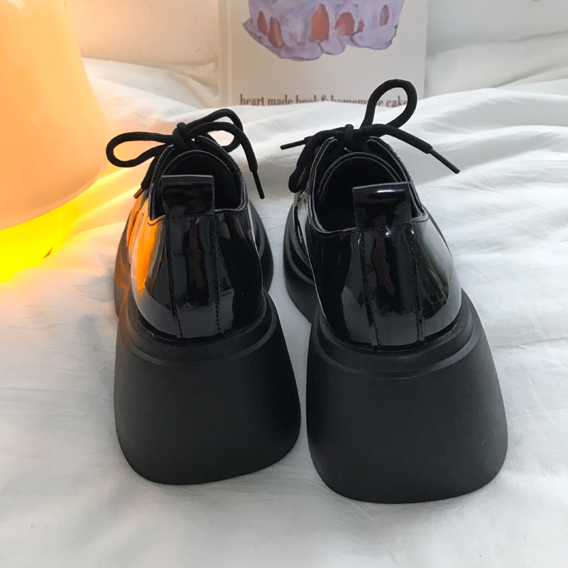 Women's Lace-Up Leather Block Heel Shoes | Elegant British Style Shoes