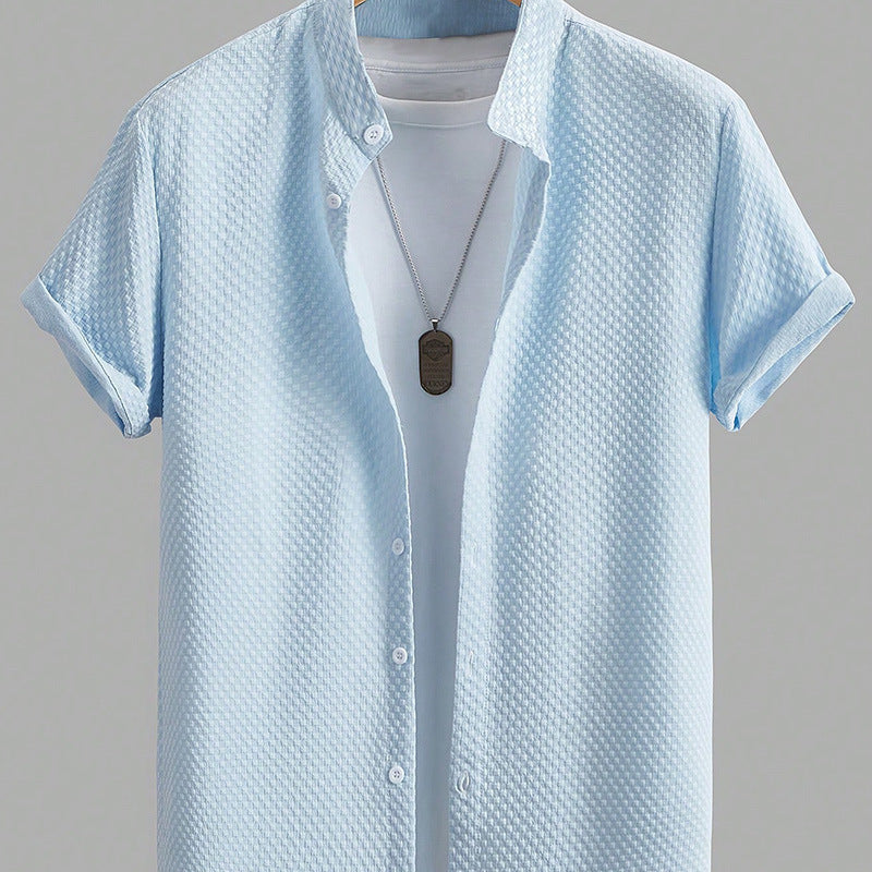 Men's Stand-Up Collar Shirt | Summer Short Sleeve Plain Breathable