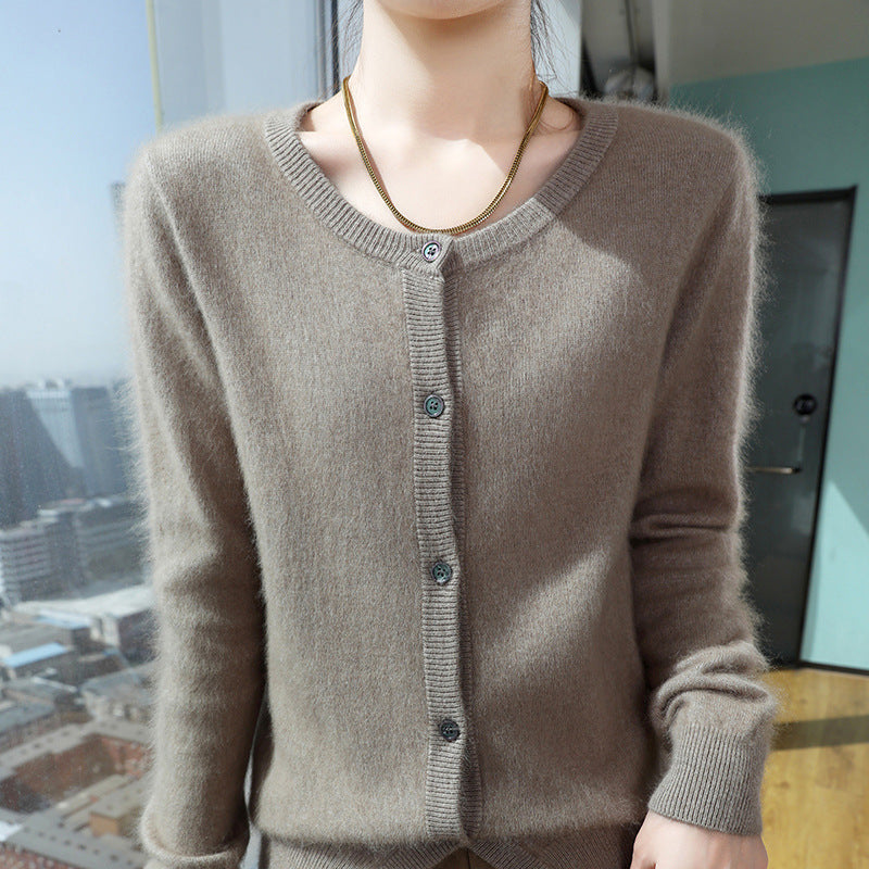 Short Knitted Sweater with Buttons – Loose Women's Cropped Pullover