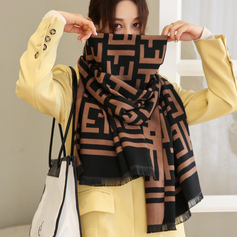 Women's Winter Scarf Double-Sided Warm Thermal Letter Scarf