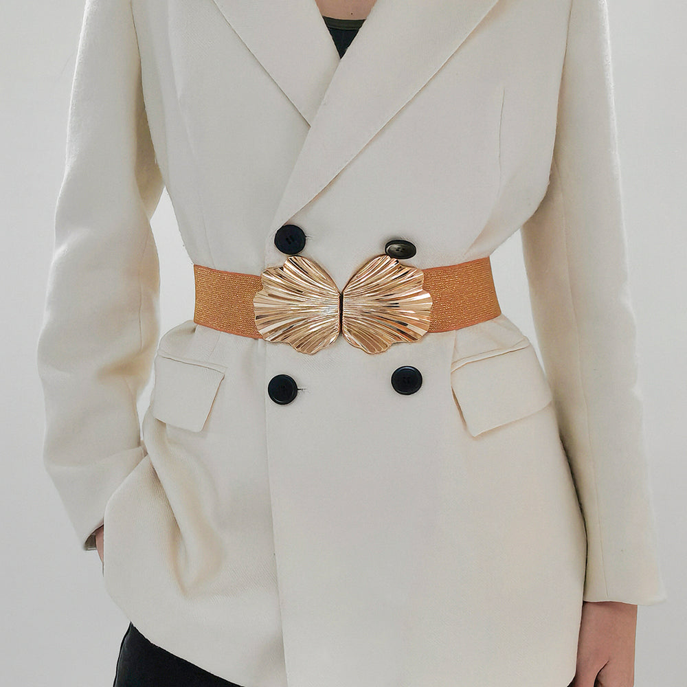 Damen Stretchgürtel Perlen Glanz | Elegant Metall Schnalle Mode