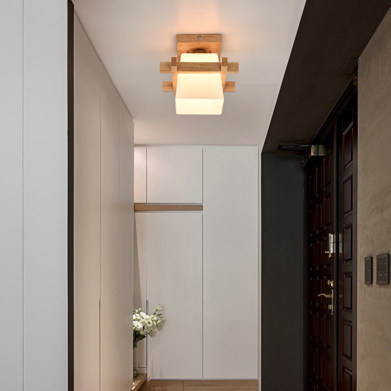 Wooden Glass Table Lamp Natural Design Bedroom Light