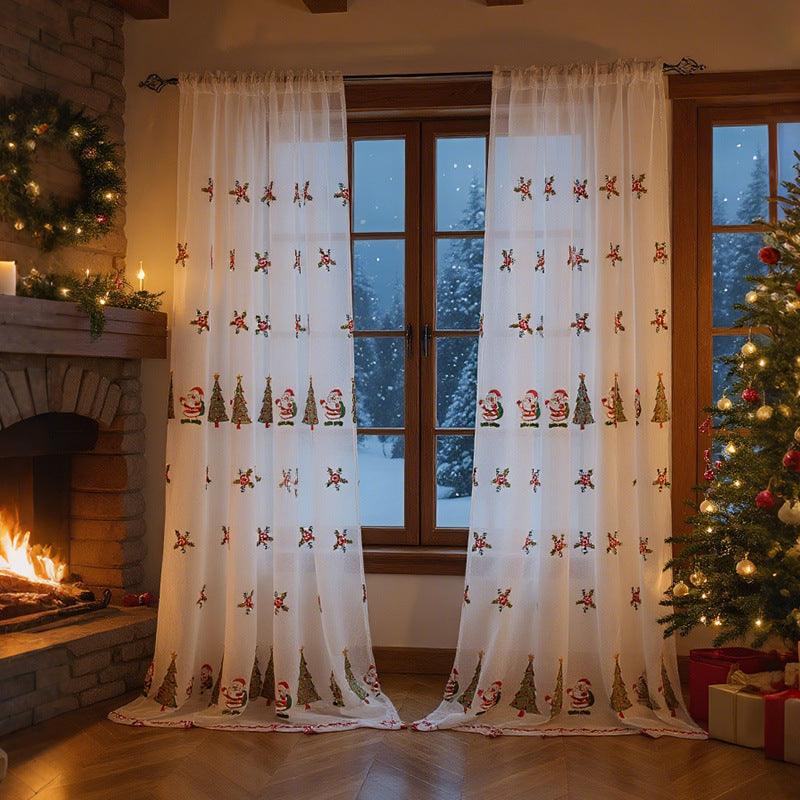 Christmas Curtain Embroidery | Festive Elegant Fir Tree