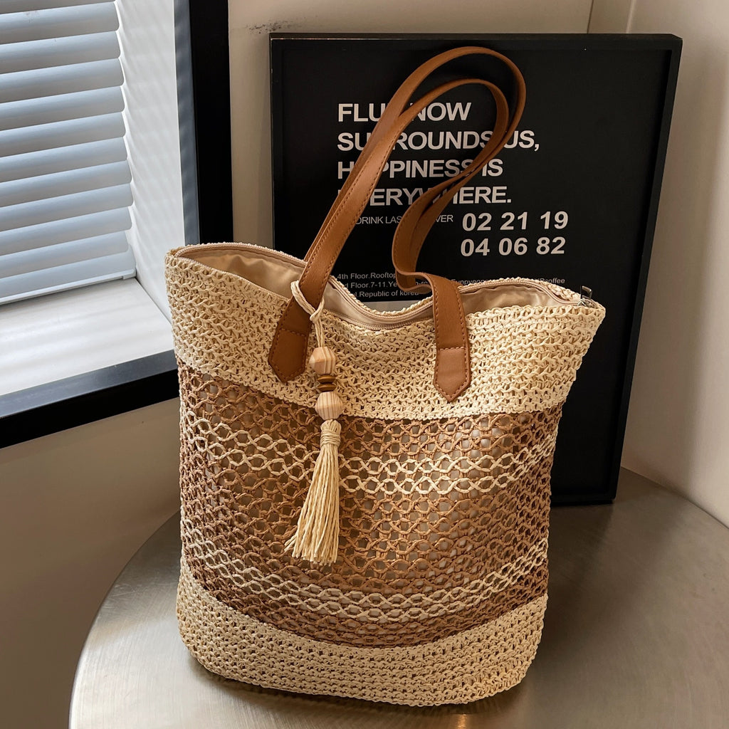 Straw Beach Bag for Women – large & summery with stripes